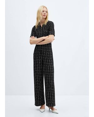 Mango Short-Sleeved Tweed Jumpsuit - Multicolor