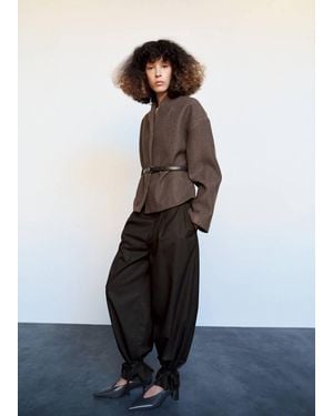 Mango High Neck Belted Jacket - White
