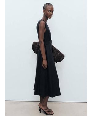 Mango Flared Linen Dress With Belt - Black