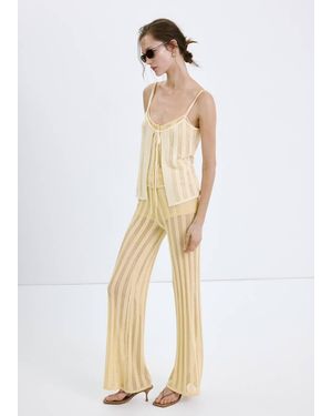 Mango Wide-Leg Openwork Knit Pants - White