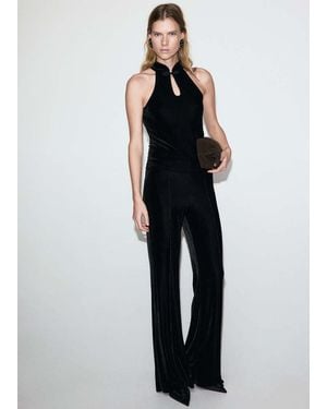 Mango Velvet Pants With Seam Detail - Black