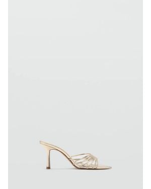 Mango Metallic Strappy Heeled Sandal - Natural