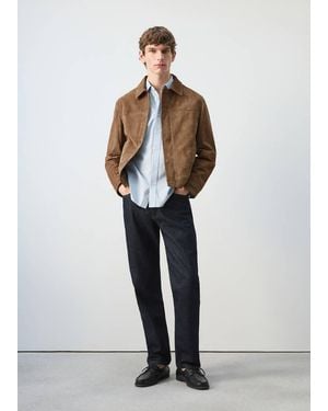 Mango 100% Leather Jacket With Pockets - White