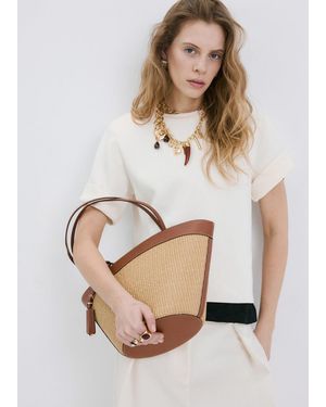 Mango Contrast Canvas Shopper Bag - Natural