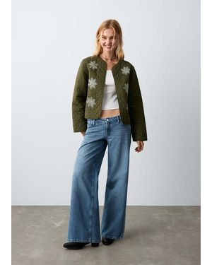 MANGO TEEN Embroidered Quilted Jacket - Green