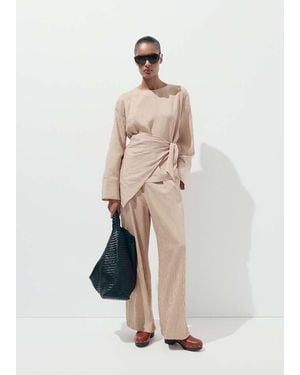 Mango Striped Lyocell Pants - Natural