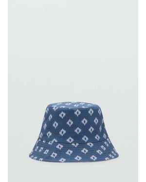 Mango Cappello 100% Lino Stampa - Blu