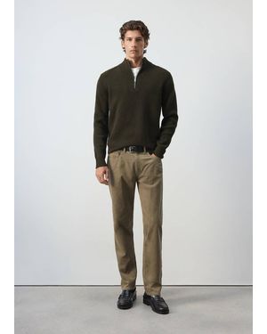 Mango Ribbed Jumper With Zip - Green