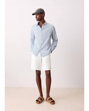 MANGO TEEN Linen Shirt With Thin Stripes - White