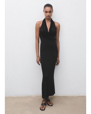 Mango Draped Open-Back Dress - Black
