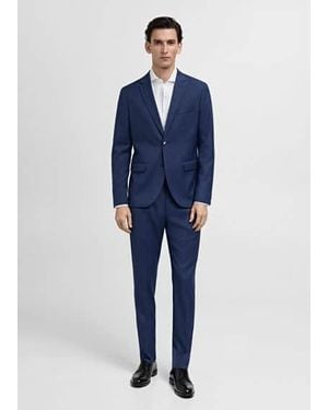 Mango Slim-Fit Twill Fabric Suit With Shirt Cufflinks - Blue