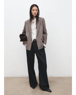 Mango Double-Breasted Micro-Houndstooth Jacket - White
