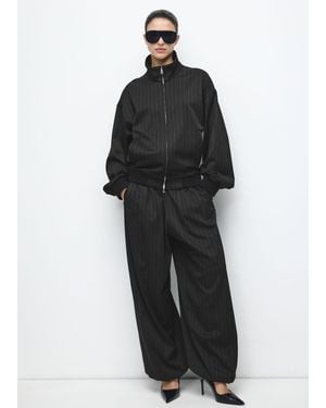 Mango Pinstripe Balloon Trousers - Black