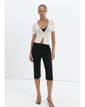 Mango Short-Sleeve Openwork Knit Cardigan - White