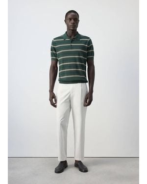 Mango 100% Cotton Fine-Knit Striped Polo - White