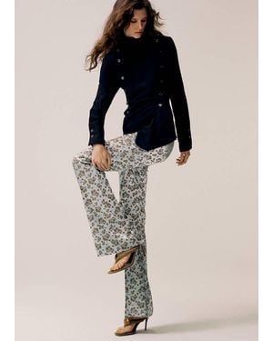 Mango Satin Jacquard Trousers - Blue