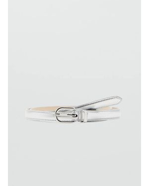 Mango Buckle Metallic Belt - White