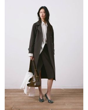 Mango Long Double-Breasted Trench Coat - Brown