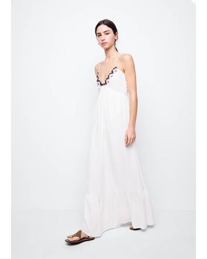 MANGO TEEN Embroidered Fluid Long Dress - White