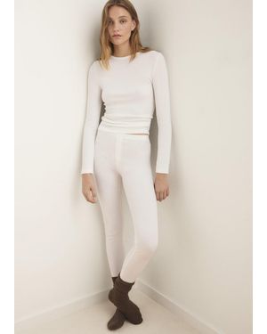 Mango Rib-Knit Round-Neck T-Shirt - Natural