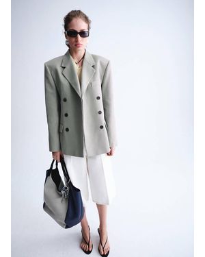 Mango Double-Breasted Blazer With Button Closure - White