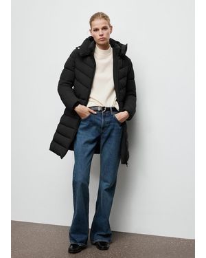 Mango Midi Quilted Anorak With Hood - Blue