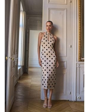 Mango Rhinestone Polka-Dot Halter Dress - Brown
