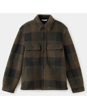 Mango Check Wool-Blend Overshirt - Black