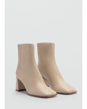 Mango Block Ankle Boots With Square Toe - Natural