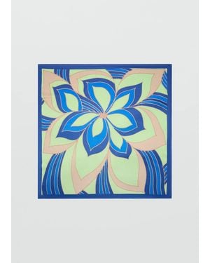 Mango Floral-Print Satin Scarf - Blue