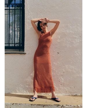MANGO TEEN Crochet Dress With Fringes - Brown