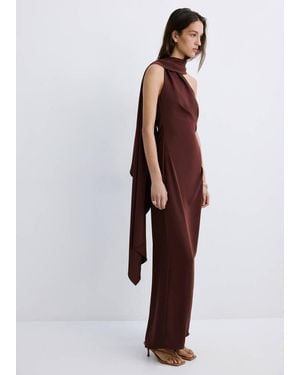 Mango Asymmetrical Dress With Scarf - Purple