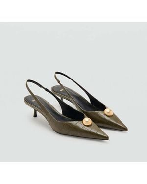 Mango Croc-Effect Heeled Shoes - Green