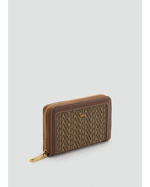 Mango Medium Jacquard Wallet With Logo - Brown