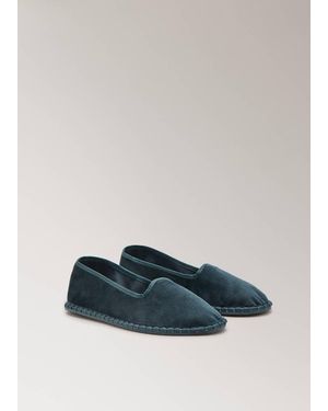 Mango Velours-Hausschuhe - Blau