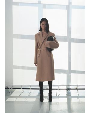 Mango Woollen Coat With Belt - White