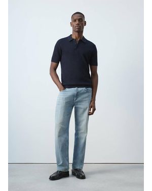Mango Fine-Knit Cotton Polo Shirt - Blue
