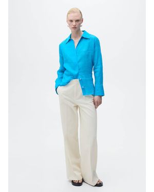 Mango Ramie Shirt With Hidden Buttons - Blue