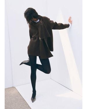 Mango Manteau Maille Écharpe Amovible Marron - Noir