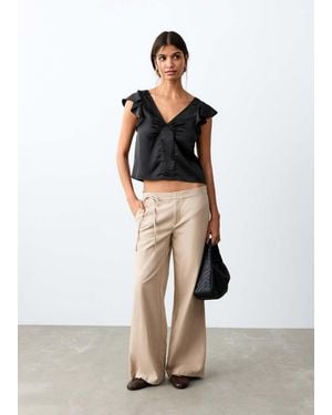 MANGO TEEN Frilled Satin Top - Black
