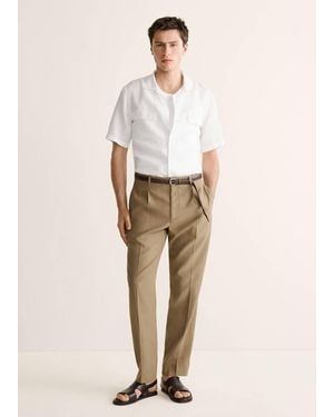 Mango 100% Linen Bowling-Collar Shirt - Natural