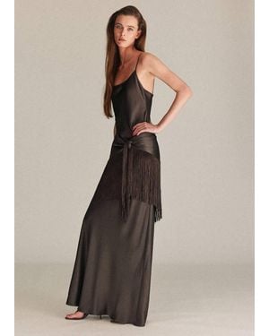 Mango Satin Bandana Fringe Dress - Natural