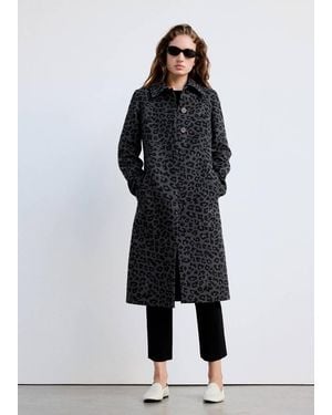 Mango Leopard-Print Long Coat - Black