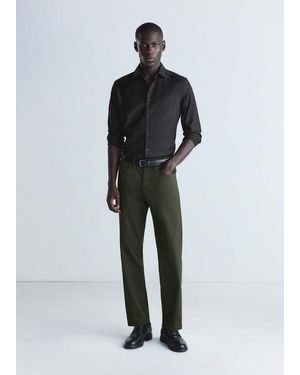Mango Slim Fit Comfort Stretch Non-Iron Cotton Shirt - Black