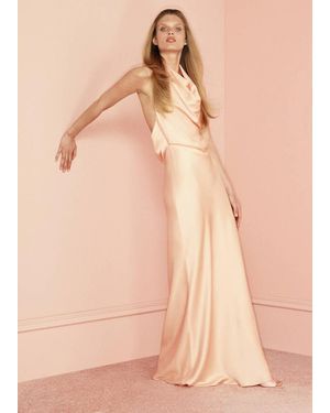 Mango Draped Neck Satin Dress - Natural