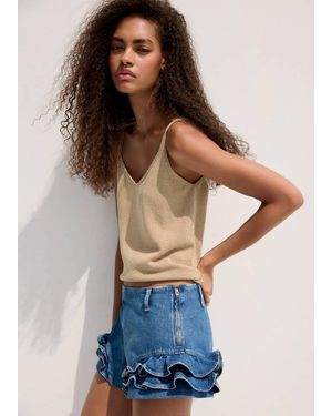 Mango Top Maille Bretelles Sable - Bleu