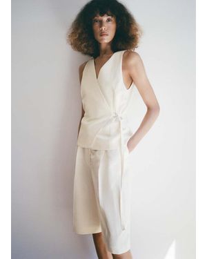 Mango Linen Blend Cross-Over Jumpsuit - White