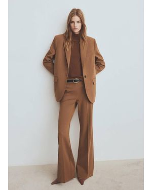 Mango Wide Leg Suit Trousers - Brown