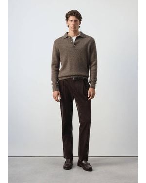 Mango Pantaloni Velluto A Coste Pinces Regular-Fit Cioccolato - Grigio