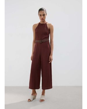 Mango Halter-Neck Jumpsuit With Belt - Brown